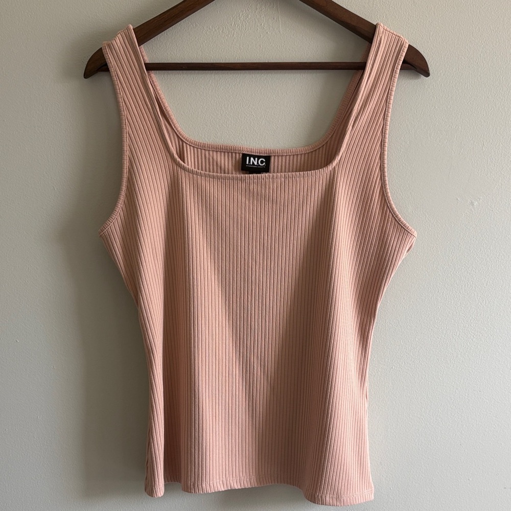 INC International Concepts Ribbed Square Neck Tank Top - Blush Pink